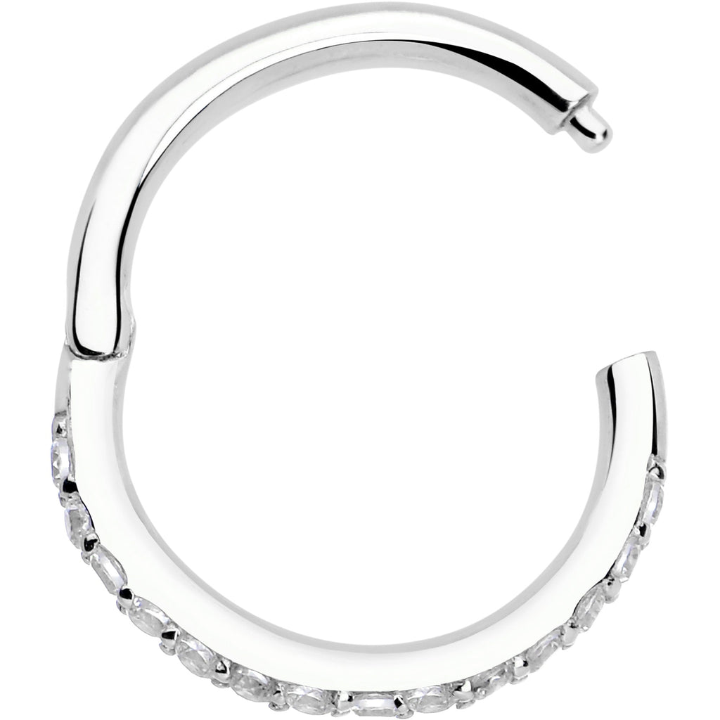 14k Solid White Gold Hinged Segment Ring Forward Facing CZ 18G 5/16
