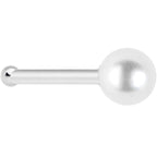 Solid 14K White Gold 3mm Pearl Nose Bone