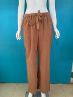 Women Long Pants Casual Loose Cotton Linen Elastic Waist Loose Straight Pants Female Elastic Waist Wide Leg Trousers Streetwear