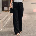 2024 Women Cotton Linen Pants Summer Fashion Elastic Waist Loose Straight Pants Female Casual Solid Color Ankle-length Trousers