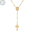 Italian 925 Sterling Silver or 18K Gold Plated Rosary Bead Cross Necklace Chain for Women men