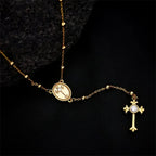 Italian 925 Sterling Silver or 18K Gold Plated Rosary Bead Cross Necklace Chain for Women men