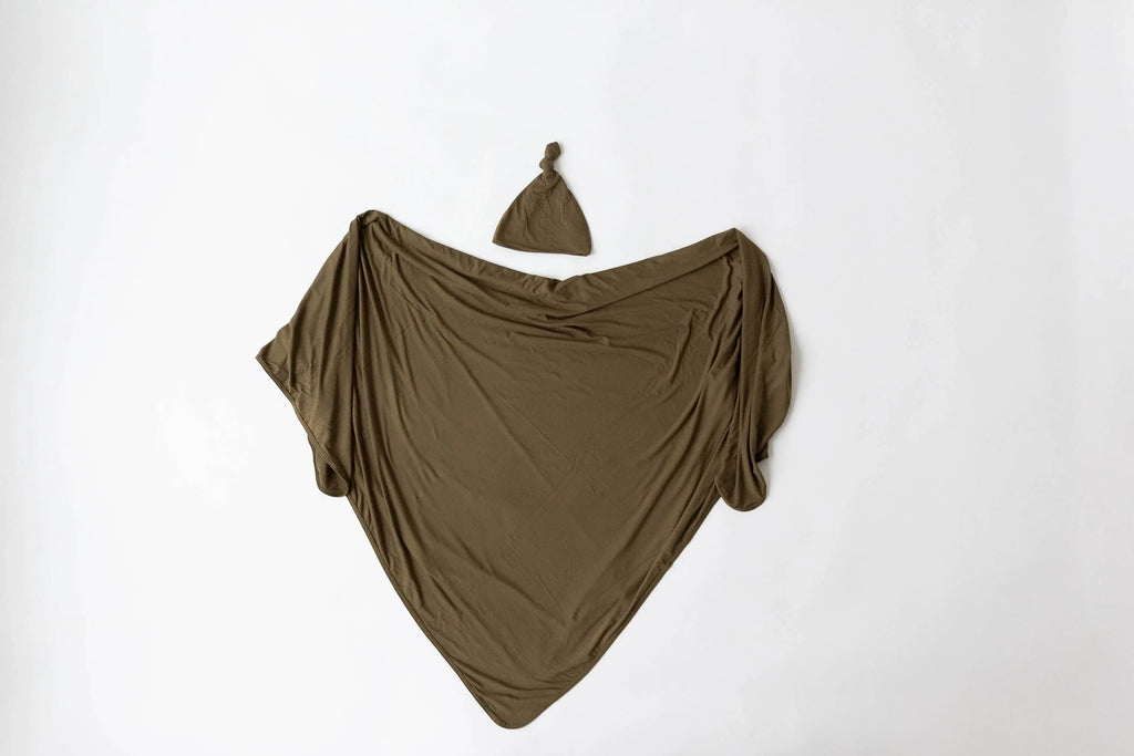 Swaddle Blanket and Hat Set - Olive Green Newborn Swaddle