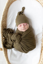 Swaddle Blanket and Hat Set - Olive Green Newborn Swaddle