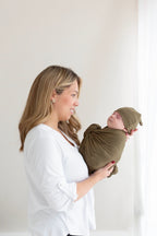 Swaddle Blanket and Hat Set - Olive Green Newborn Swaddle
