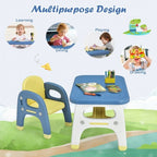 Kids Activity Table and Chair Set with Montessori Toys for Preschool and Kindergarten-Blue