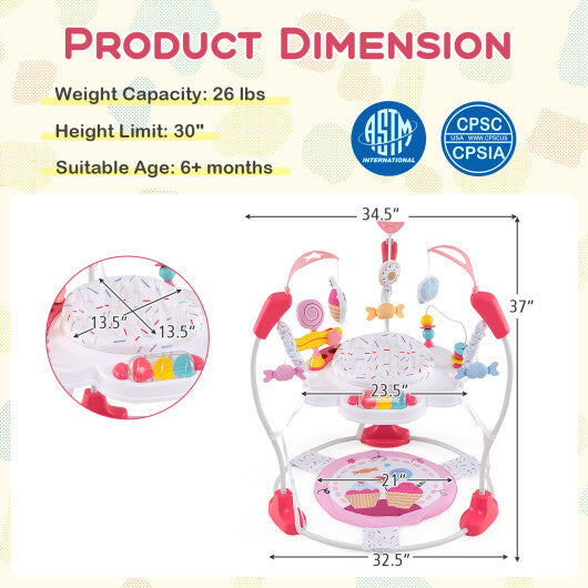 Baby Activity Center Height Adjustable Baby Bouncing Saucer with Interactive Toys-Pink - Color: Pink