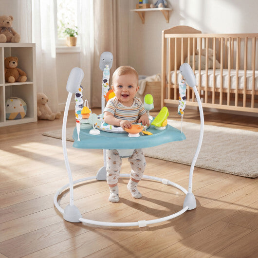 Baby Jump and Play Activity Center with Rotatable Seat and Interactive Toys-Blue - Color: Blue