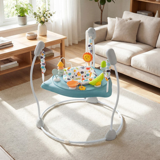 Baby Jump and Play Activity Center with Rotatable Seat and Interactive Toys-Blue - Color: Blue