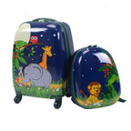 2 Pieces 12 Inch and 16 Inch Kids Carry on Suitcase Rolling Backpack School Luggage Set-Elephant - Color: Dark Blue