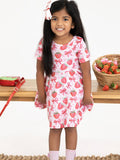 Summer Strawberry Bow Girls Short Sleeve Dress