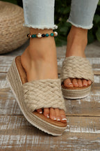 Woven Wide Band Platform Slippers