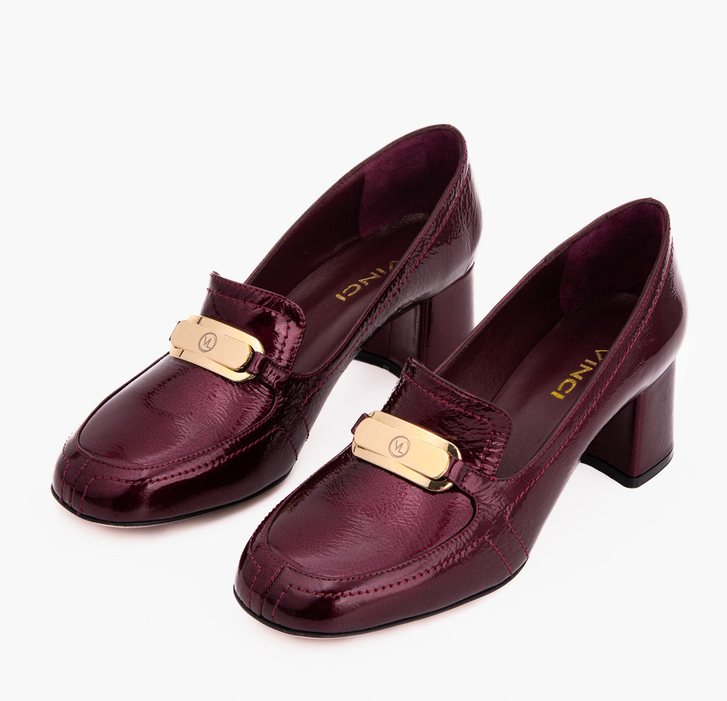 The Victoria Burgundy Leather Block Heel Pump Women Shoe