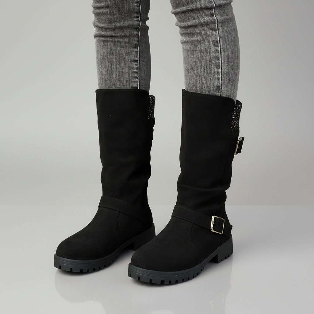 Knit Cuff Buckle Boot