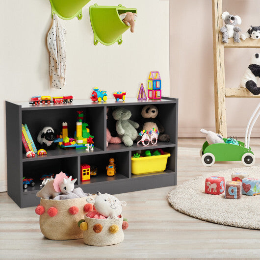 Kids 2-Shelf Bookcase 5-Cube Wood Toy Storage Cabinet Organizer-Gray - Color: Gray