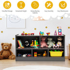 Kids 2-Shelf Bookcase 5-Cube Wood Toy Storage Cabinet Organizer-Gray - Color: Gray
