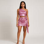 Metallic One-Shoulder Crop & Mini Set