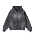 CHARCOAL DISTRESSED ZIP HOODIE