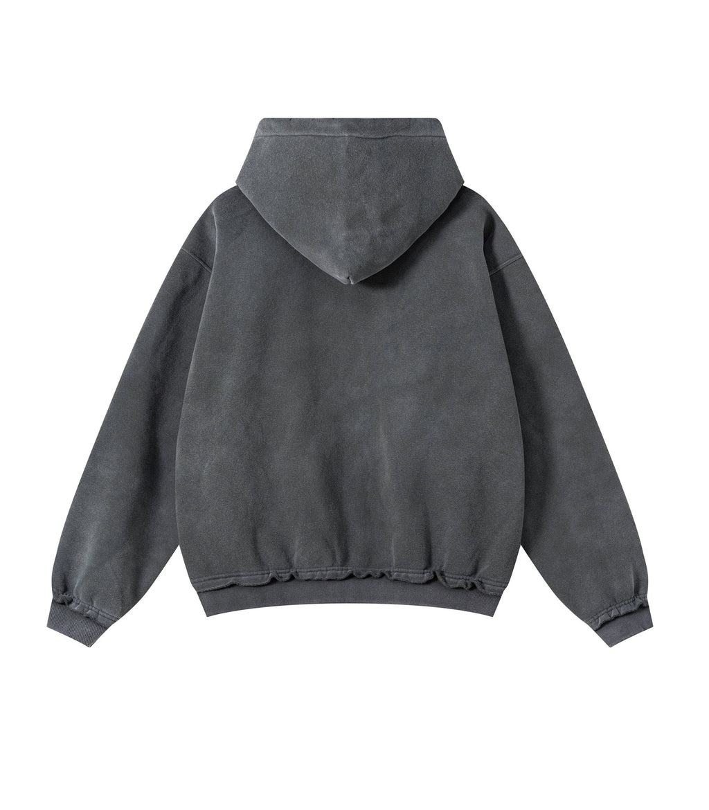 CHARCOAL DISTRESSED ZIP HOODIE