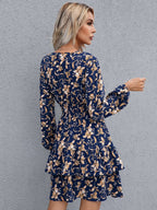 🌸 Floral Layered Surplice Balloon Sleeve Dress