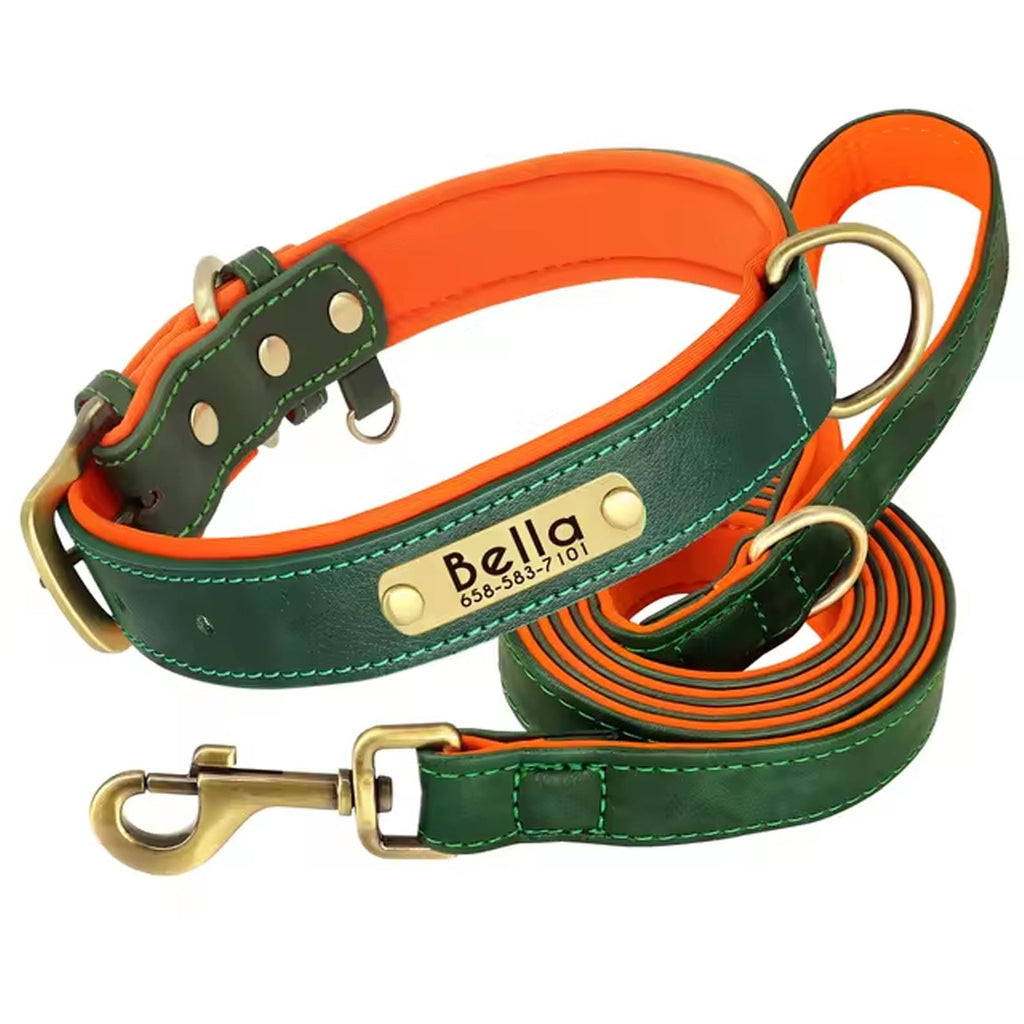 Personalized Dog Collar, Custom Engraved PU Leather Dog Collars, Free Engraving ID Tag Nameplate For Small Medium Large Dogs - C1502