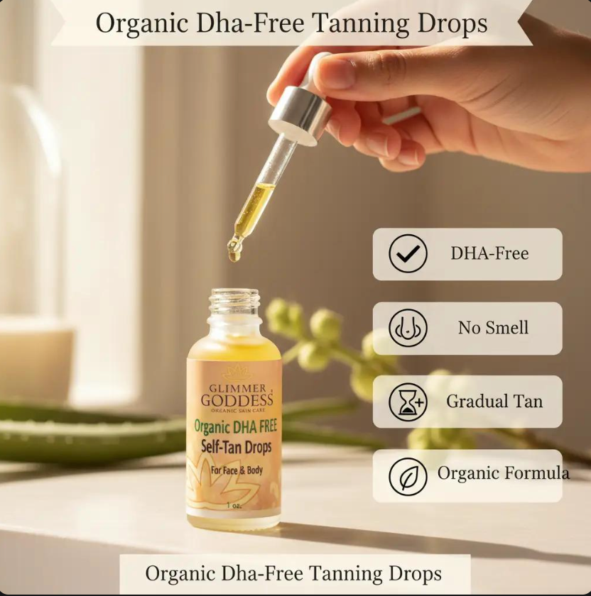 Organic DHA‑Free Tanning Drops – Gradual, No‑Odor Glow