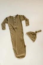 Newborn Knotted Gown and Hat Set Army Green, Olive Green, Newborn Clothes for Boys