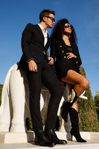 The Anderson Black Leather & Suede Brogue Lace-Up Men  Boot with a Zipper