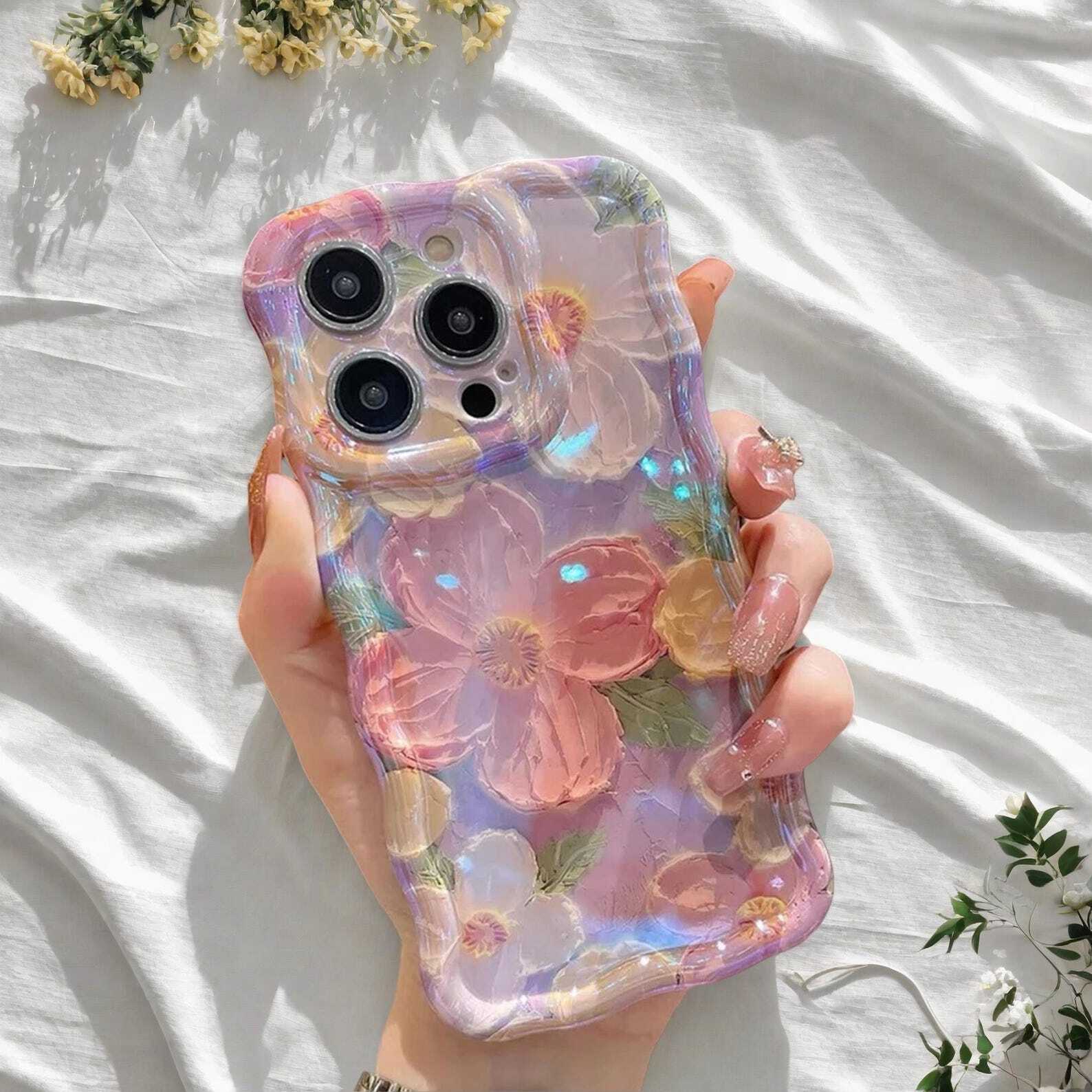 Retro Oil Painting Case for iPhone 13 14 15 16 - Luxury Flower Print Silicone Cover, Artistic Style, Shockproof Design