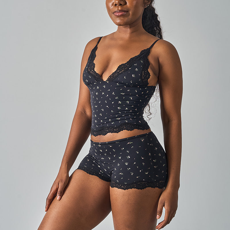 Deep V-Neck Camisole & Short Set