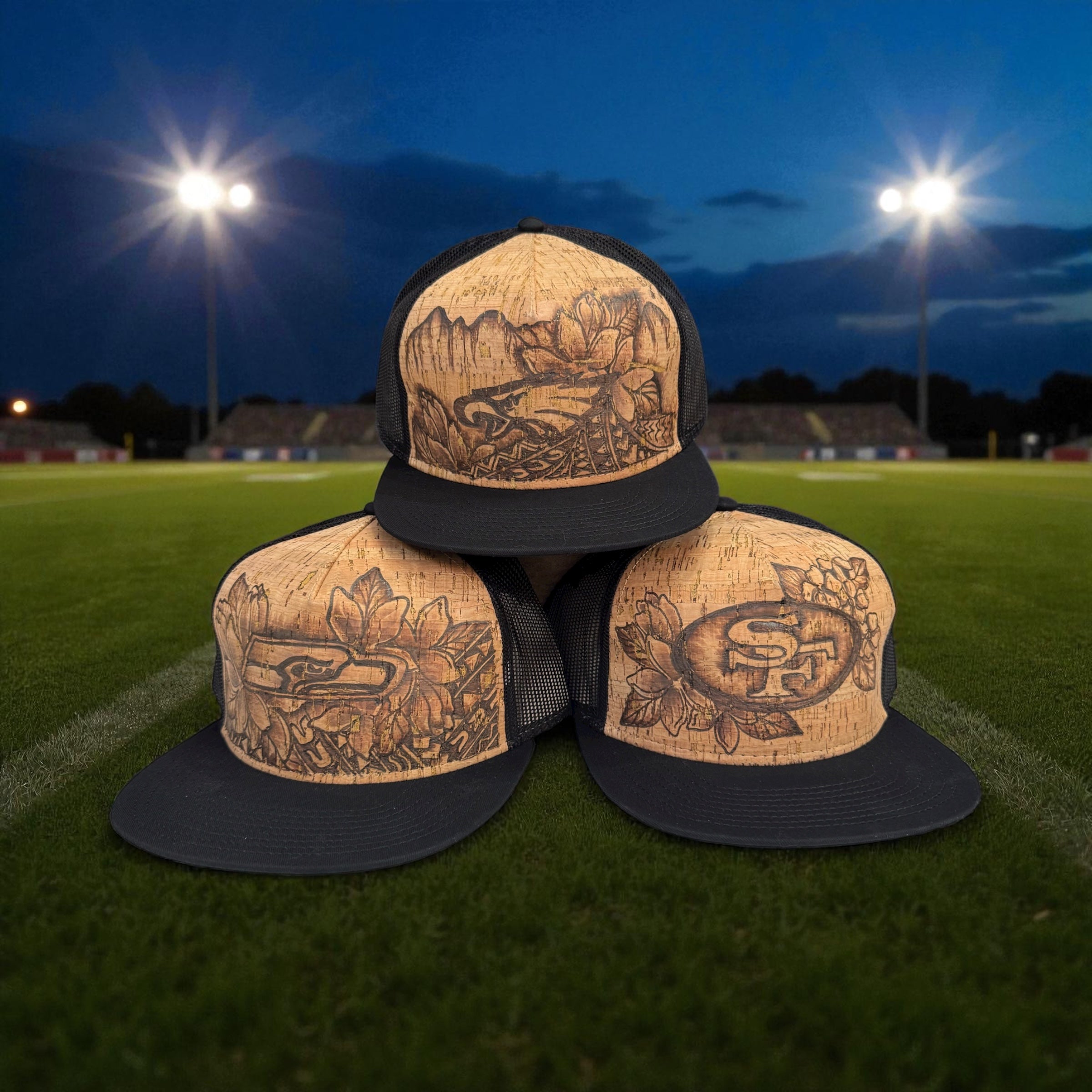 Football with Aloha - Burned Cork Trucker Hat Collection