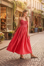 Women's Retro Plaid Sleeveless A-Line Maxi Dress – Fitted Waist Pleated Sundress