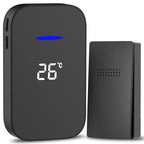C302B One to One Home Wireless Doorbell Temperature Digital Display Remote Control Elderly Pager, US Plug(Black)