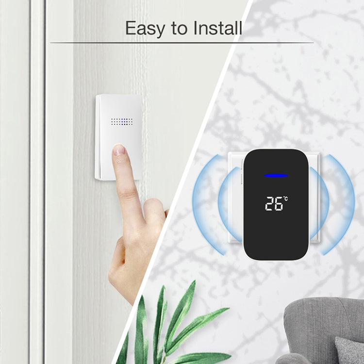 C302B One to One Home Wireless Doorbell Temperature Digital Display Remote Control Elderly Pager, US Plug(White)