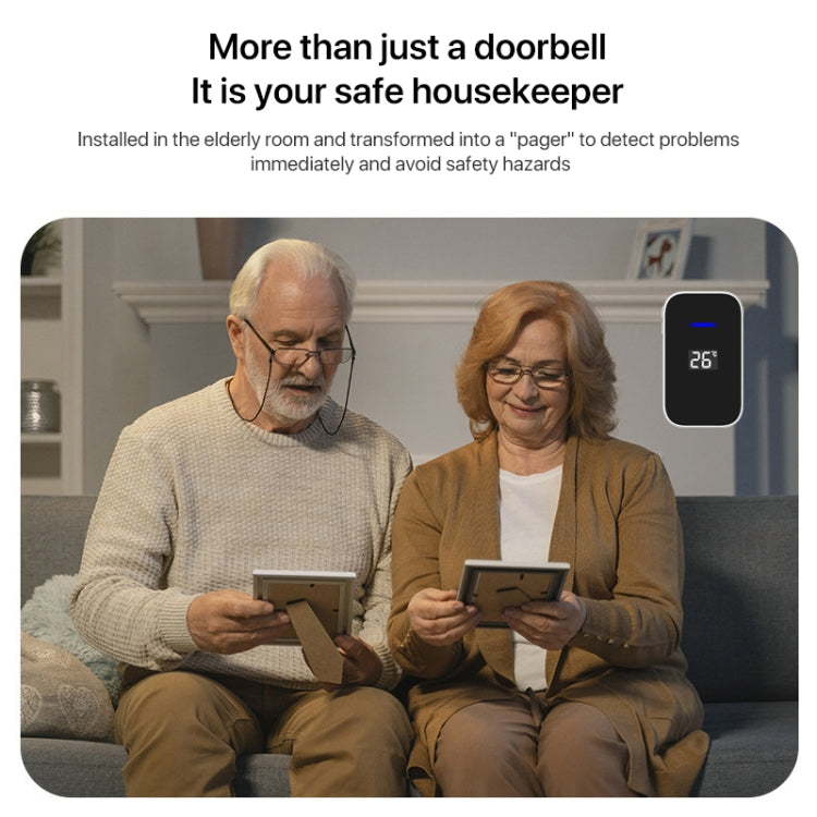 C302B One to One Home Wireless Doorbell Temperature Digital Display Remote Control Elderly Pager, US Plug(White)