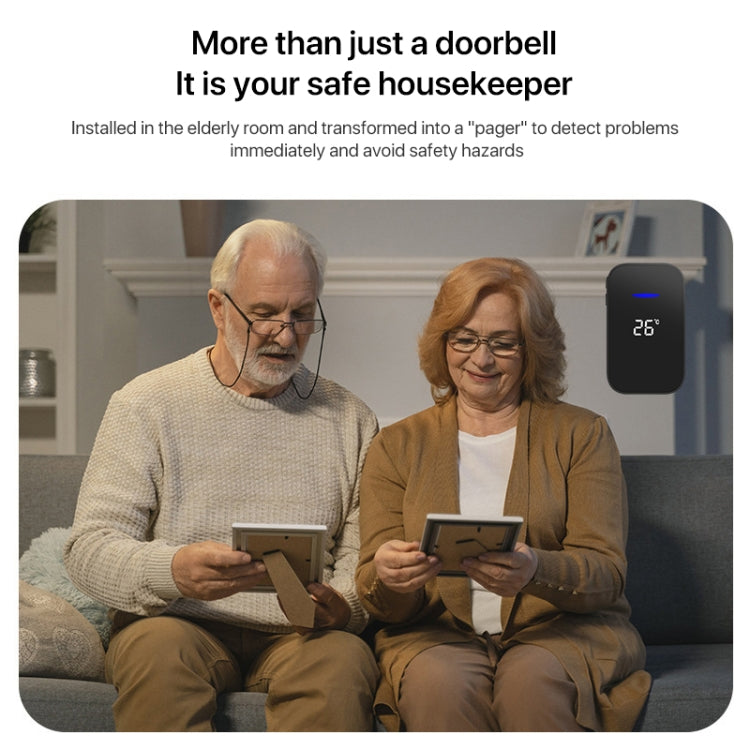 C302B One to One Home Wireless Doorbell Temperature Digital Display Remote Control Elderly Pager, EU Plug(Black)