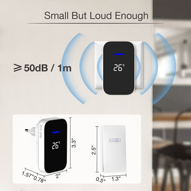 C302B One to One Home Wireless Doorbell Temperature Digital Display Remote Control Elderly Pager, EU Plug(White)