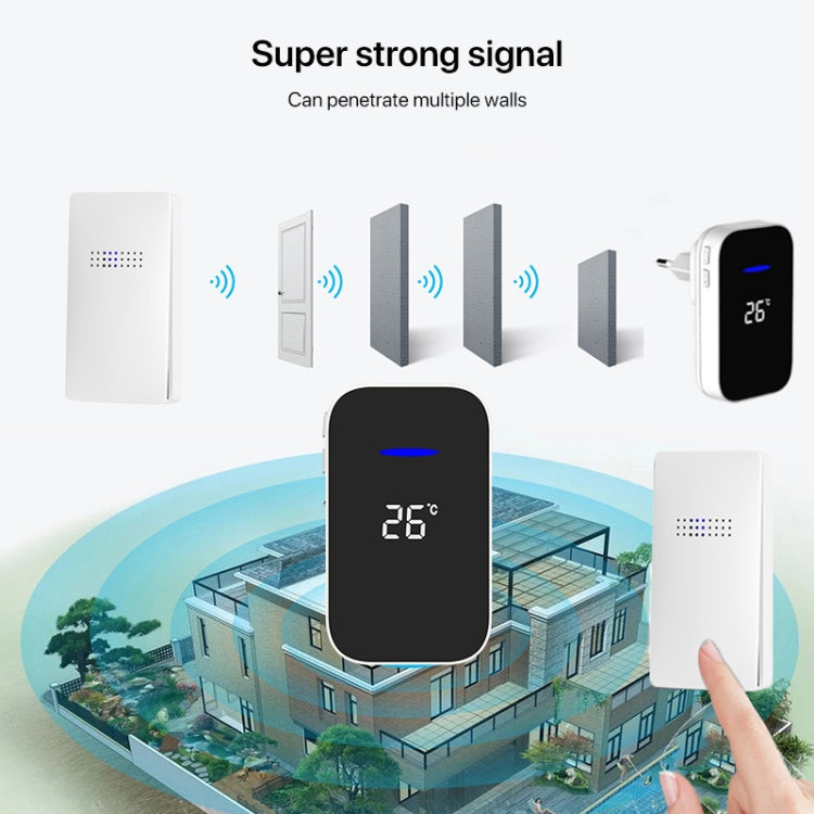 C302B One to Two Home Wireless Doorbell Temperature Digital Display Remote Control Elderly Pager, EU Plug(White)