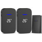 C302B One to Two Home Wireless Doorbell Temperature Digital Display Remote Control Elderly Pager, UK Plug(Black)