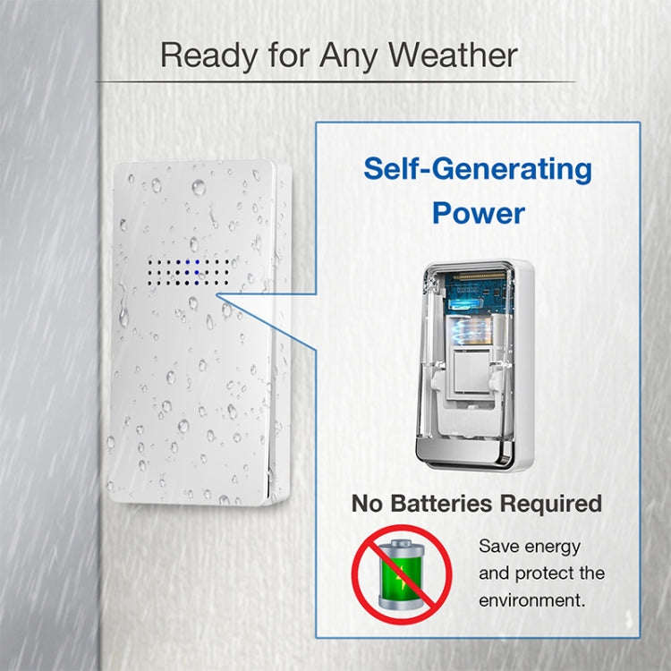 C302B One to Two Home Wireless Doorbell Temperature Digital Display Remote Control Elderly Pager, UK Plug(White)