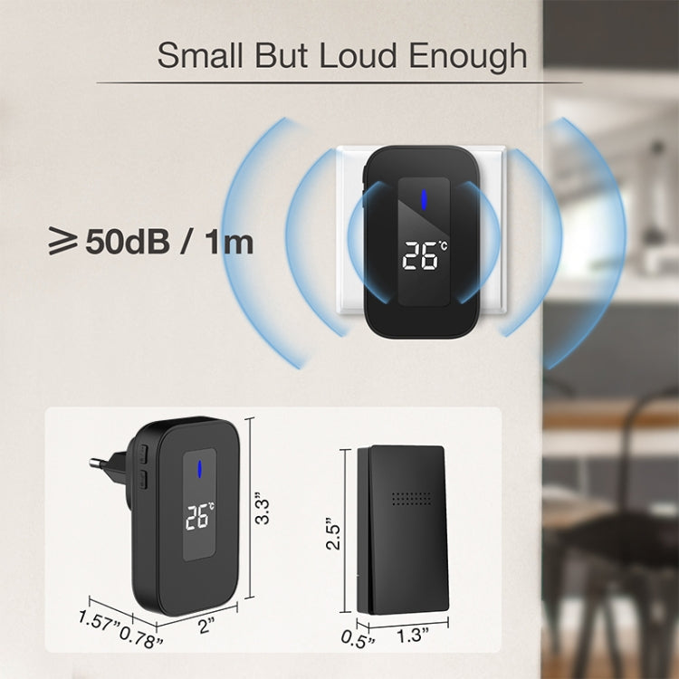 C303B One to One Home Wireless Doorbell Temperature Digital Display Remote Control Elderly Pager, US Plug(Black)