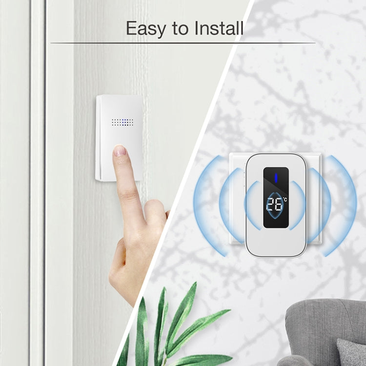 C303B One to One Home Wireless Doorbell Temperature Digital Display Remote Control Elderly Pager, US Plug(White)