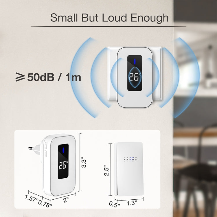 C303B One to One Home Wireless Doorbell Temperature Digital Display Remote Control Elderly Pager, US Plug(White)