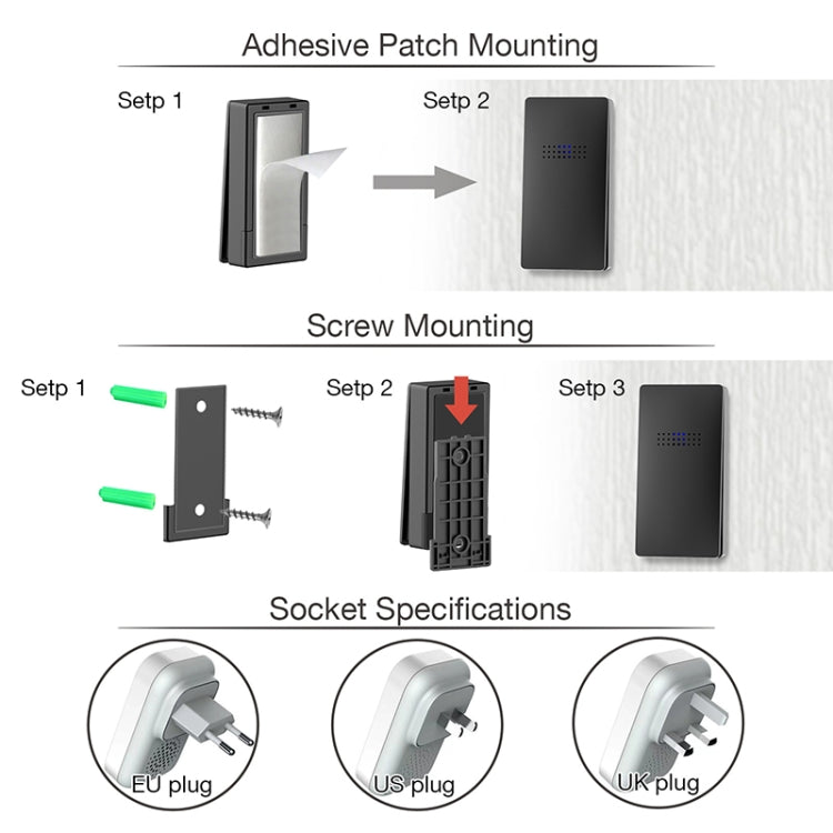 C303B One to One Home Wireless Doorbell Temperature Digital Display Remote Control Elderly Pager, EU Plug(Black)