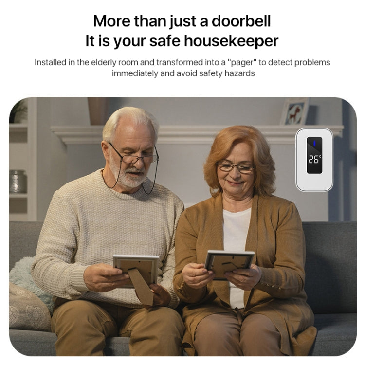 C303B One to One Home Wireless Doorbell Temperature Digital Display Remote Control Elderly Pager, EU Plug(White)