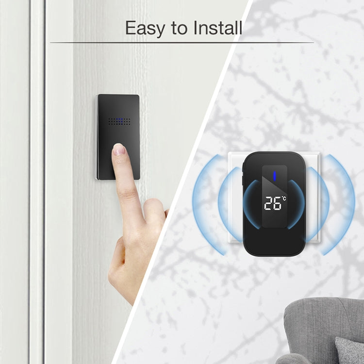 C303B One to One Home Wireless Doorbell Temperature Digital Display Remote Control Elderly Pager, UK Plug(Black)