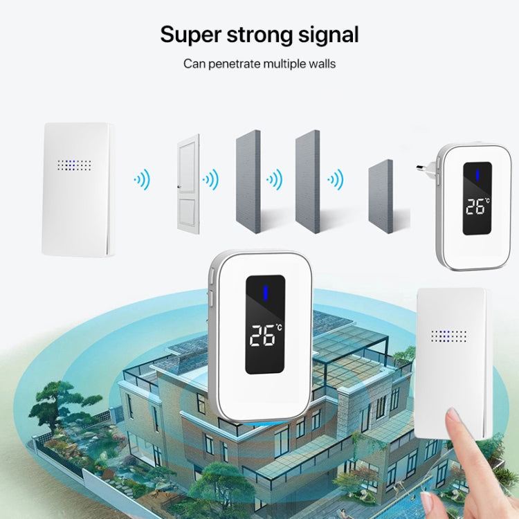 C303B One to One Home Wireless Doorbell Temperature Digital Display Remote Control Elderly Pager, UK Plug(White)