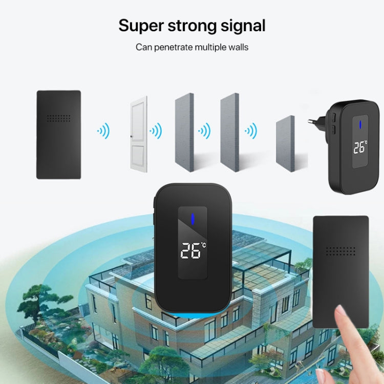 C303B One to Two Home Wireless Doorbell Temperature Digital Display Remote Control Elderly Pager, US Plug(Black)