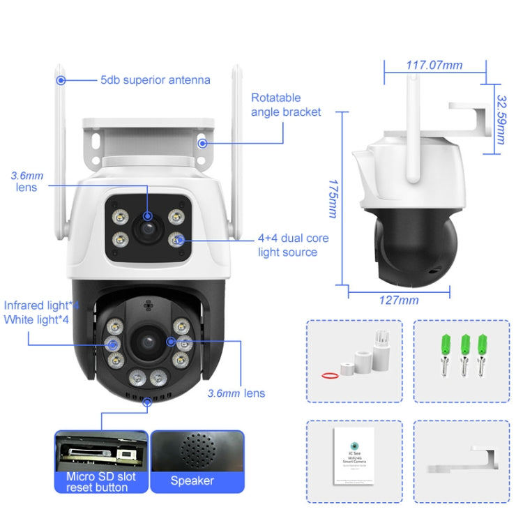 QX101 6MP WiFi Dual Camera Supports Two-way Voice Intercom & Infrared Night Vision(EU Plug)
