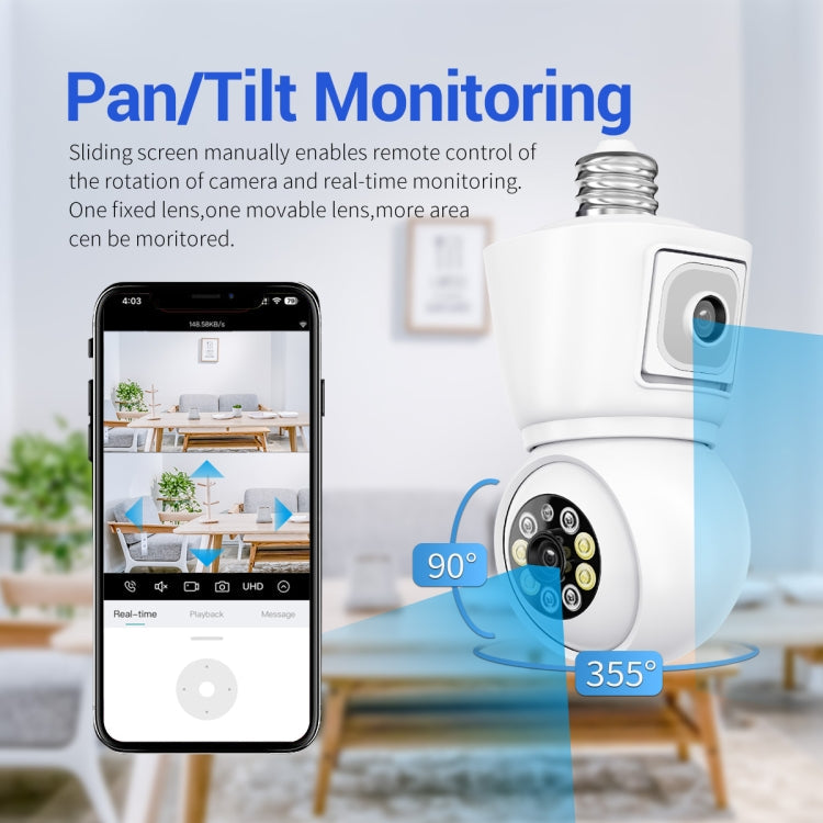 ESCAM QF202 E27 2x2MP Dual Lens Motion Detection Waterproof WiFi IP Two Way Audio Night Vision Camera(White)